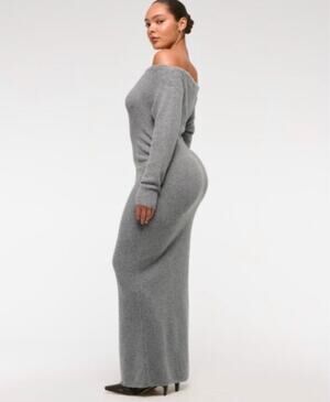 NWT Abercrombie & Fitch Boucle Off Shoulder Gray Maxi Sweater Dress Long Sleeve
